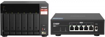 Serwer plik&oacute;w QNAP TS-673A-SW5T 6-Bay NAS, AMD Ryzen Embedded V1500B 2,2 GHz, 8GB RAM, 2x 2,5 GbE LAN, 4x USB 3.2, 2x M.2 2280, 2x PCIe + QSW-1105-5T ID-124047 фото